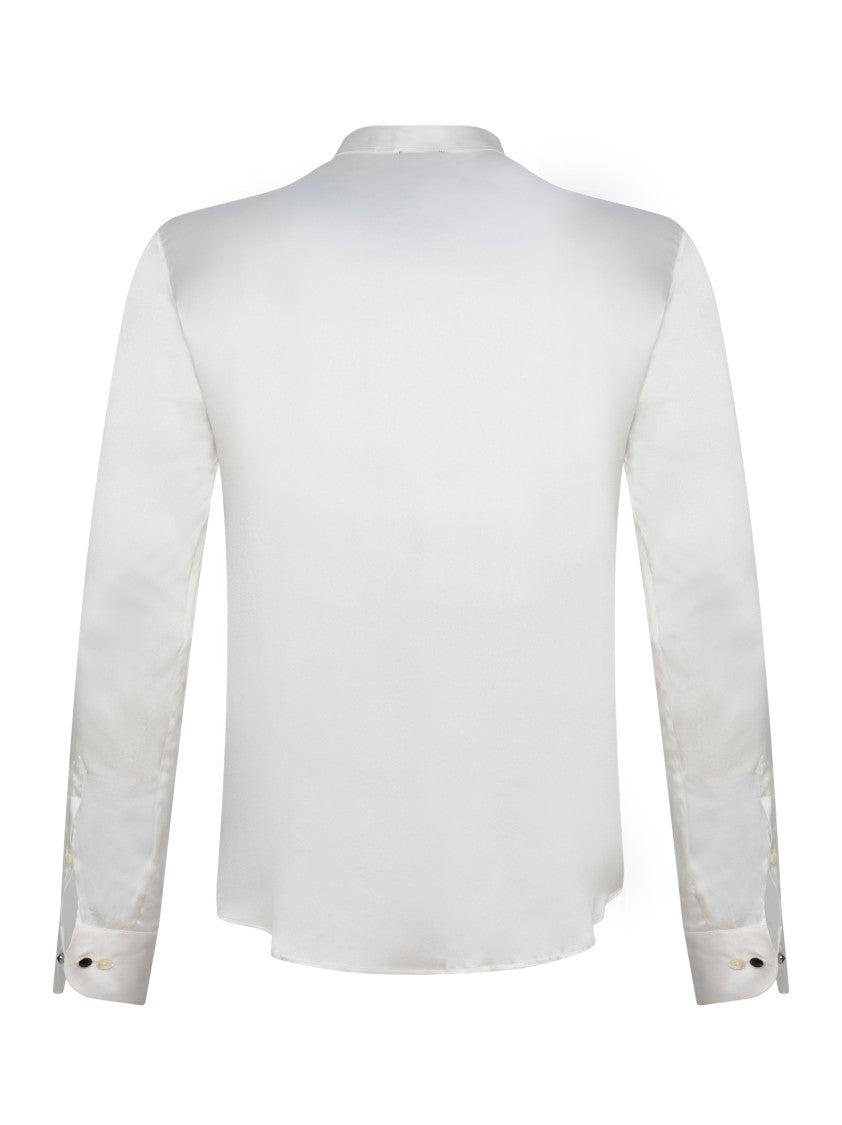 Franzese Collection Tuxedo-Collared White Silk Shirt