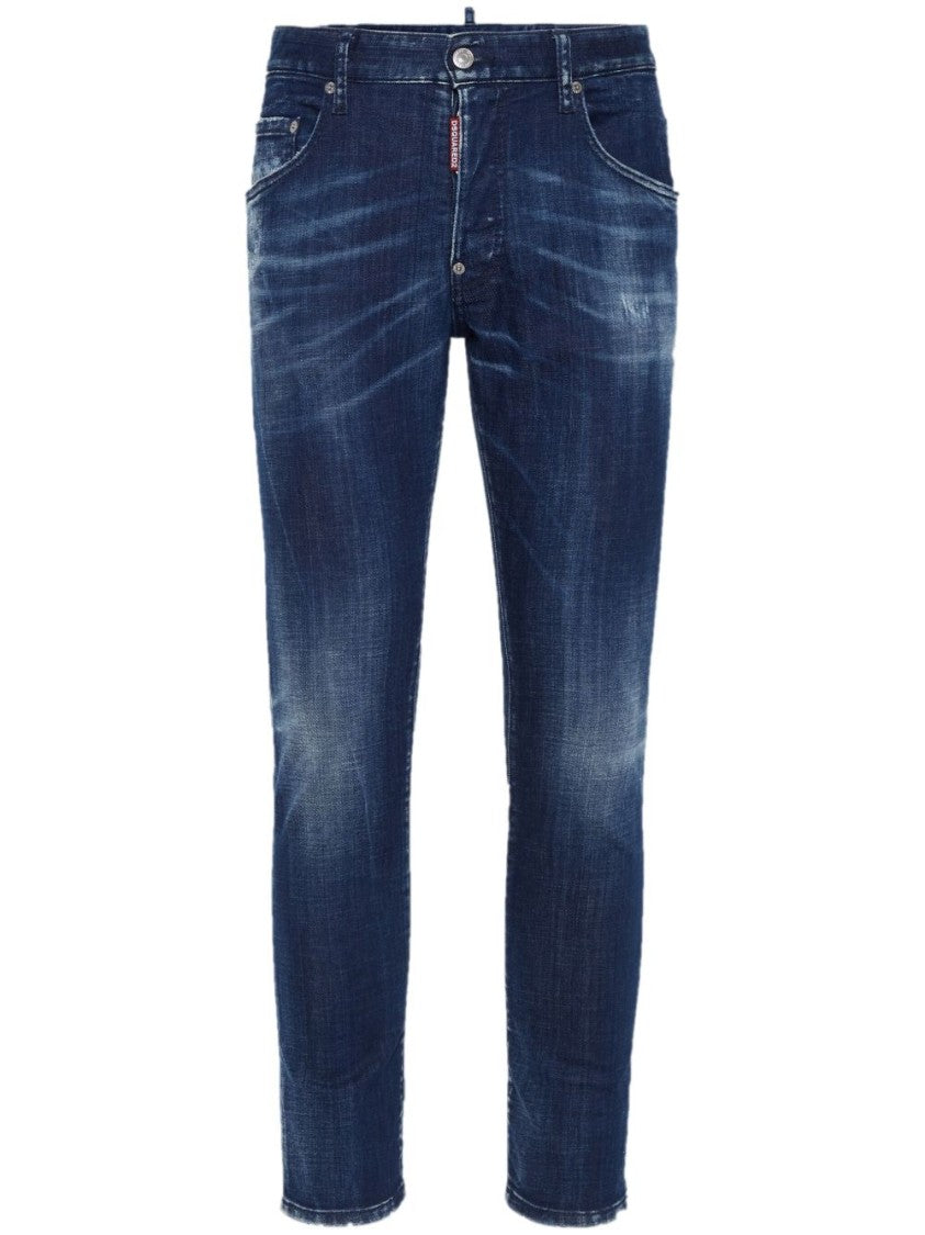 Dsquared2 Navy Blue Slim Cut Jeans With Whiskering Effect