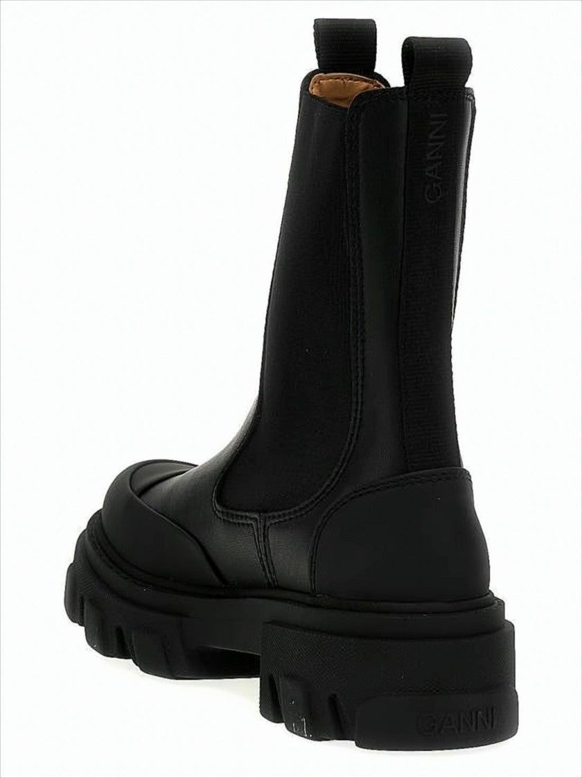 Ganni Black Ankle Boots With Rugged Rubber Sole