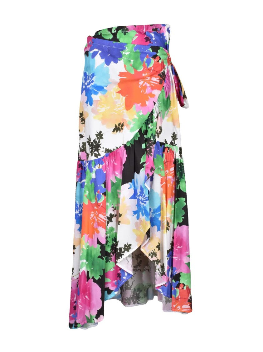 Sara Roka Multicolor Floral Wrap Cotton Maxi Skirt