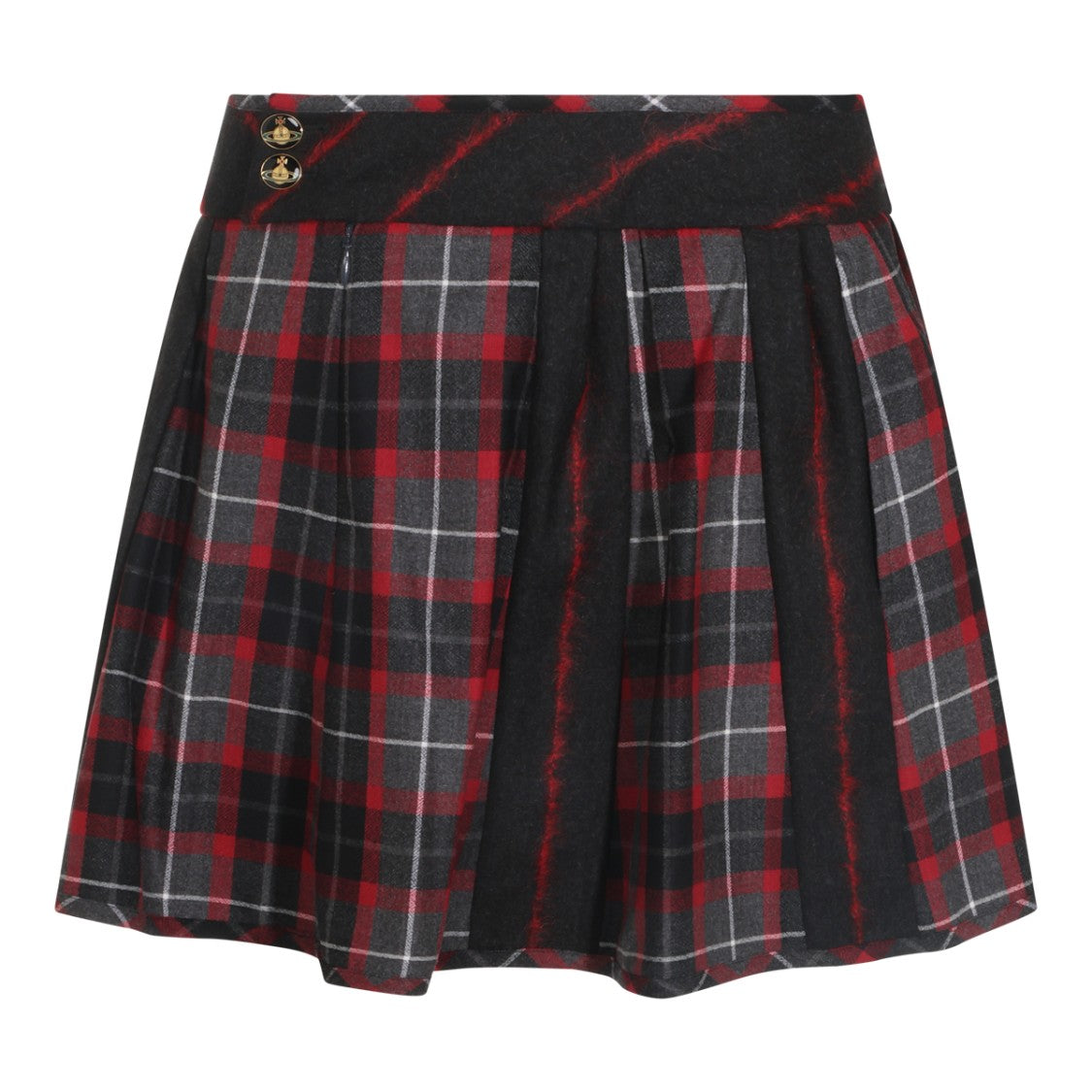 Vivienne Westwood Pleated Mini Skirt With All-Over Check Pattern And Side Button Fastening