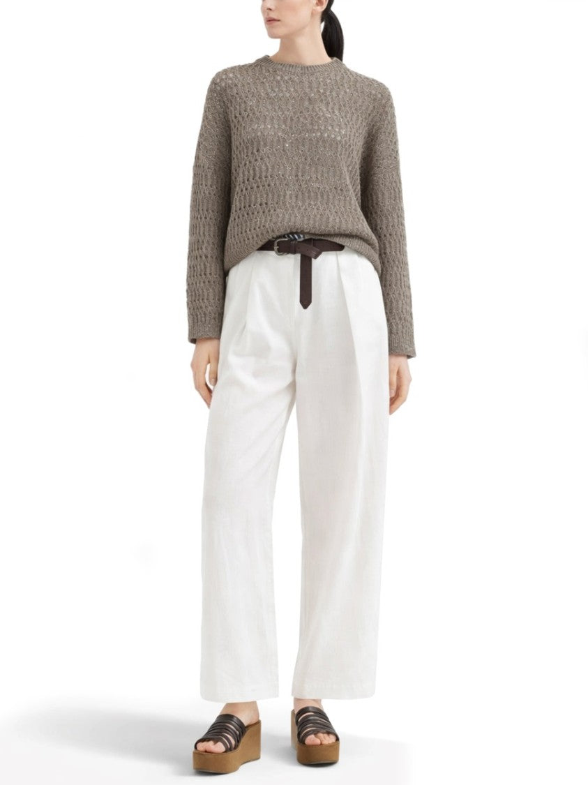 Brunello Cucinelli Open-Weave Linen-Blend Knit Top