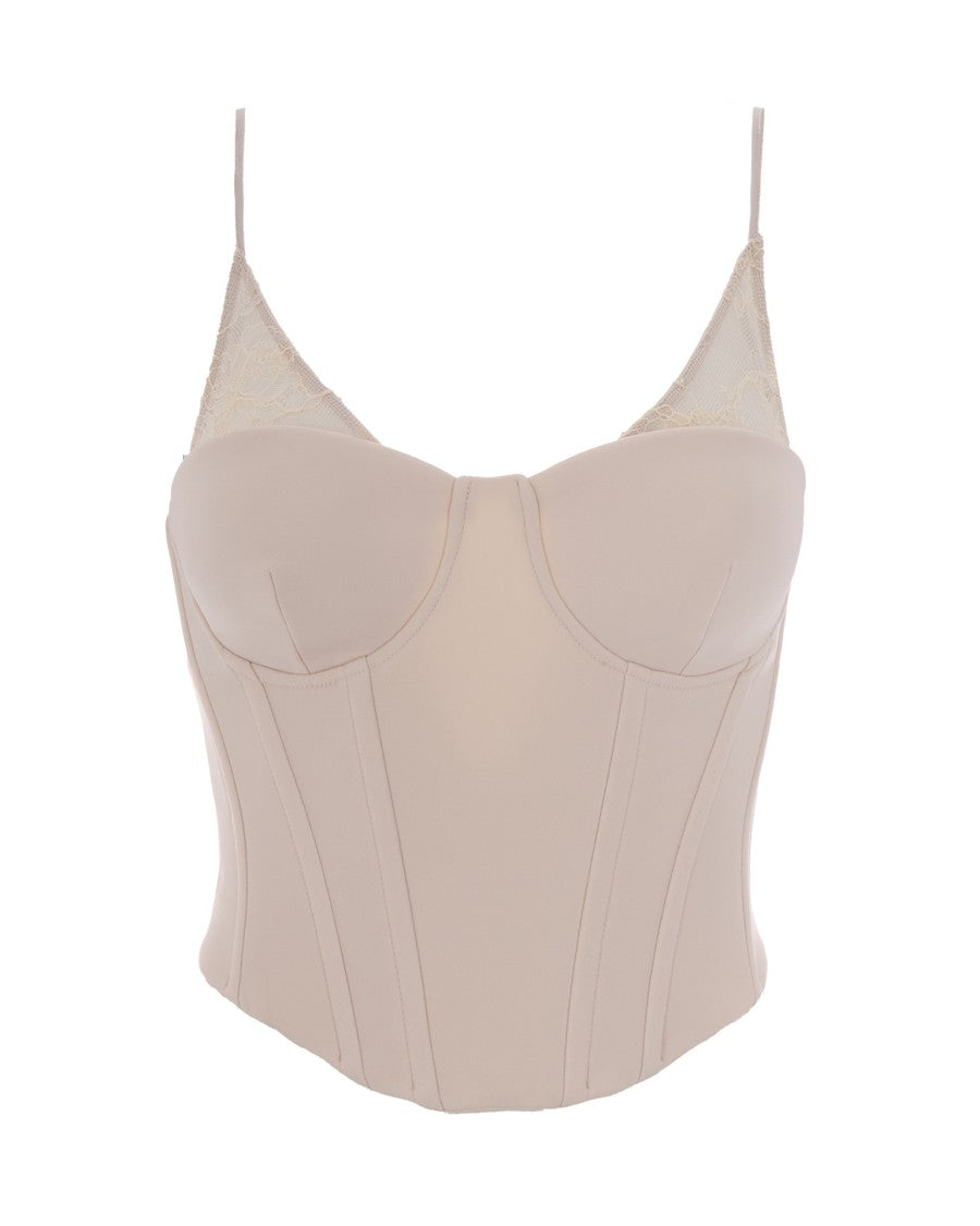 Patrizia Pepe Luxe Fitted Bustier Top With Lace Inserts And Structured Cups