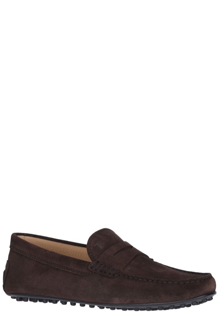 Tod's Dark Brown Suede Loafers With Moccasin-Style Upper