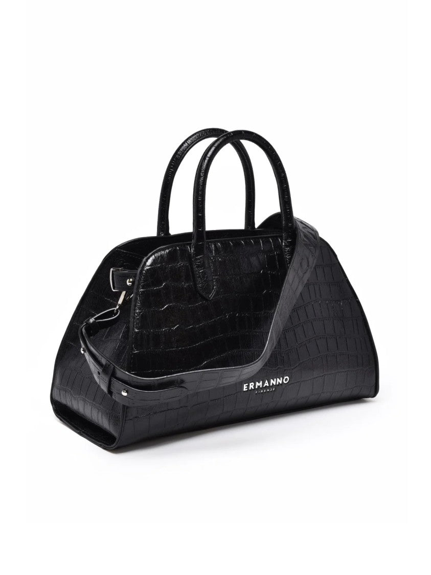 Ermanno Firenze Black Polyurethane Vienna Bauletto Bag