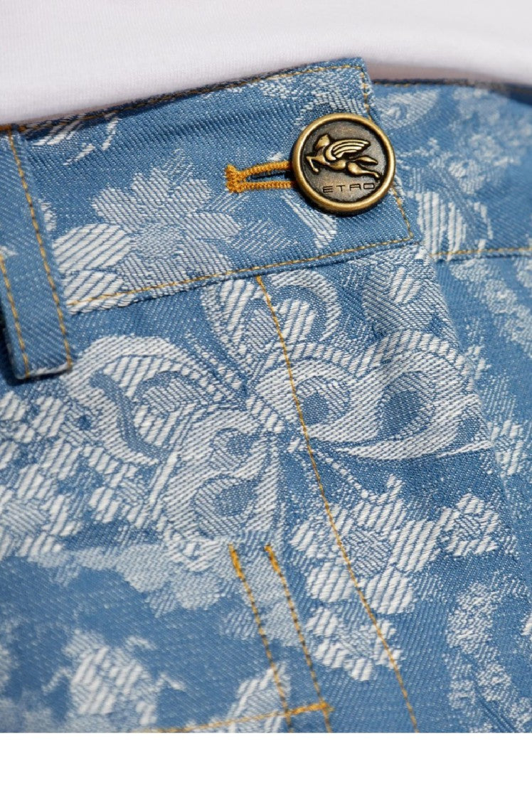 Etro Light Blue Floral Pattern Trousers