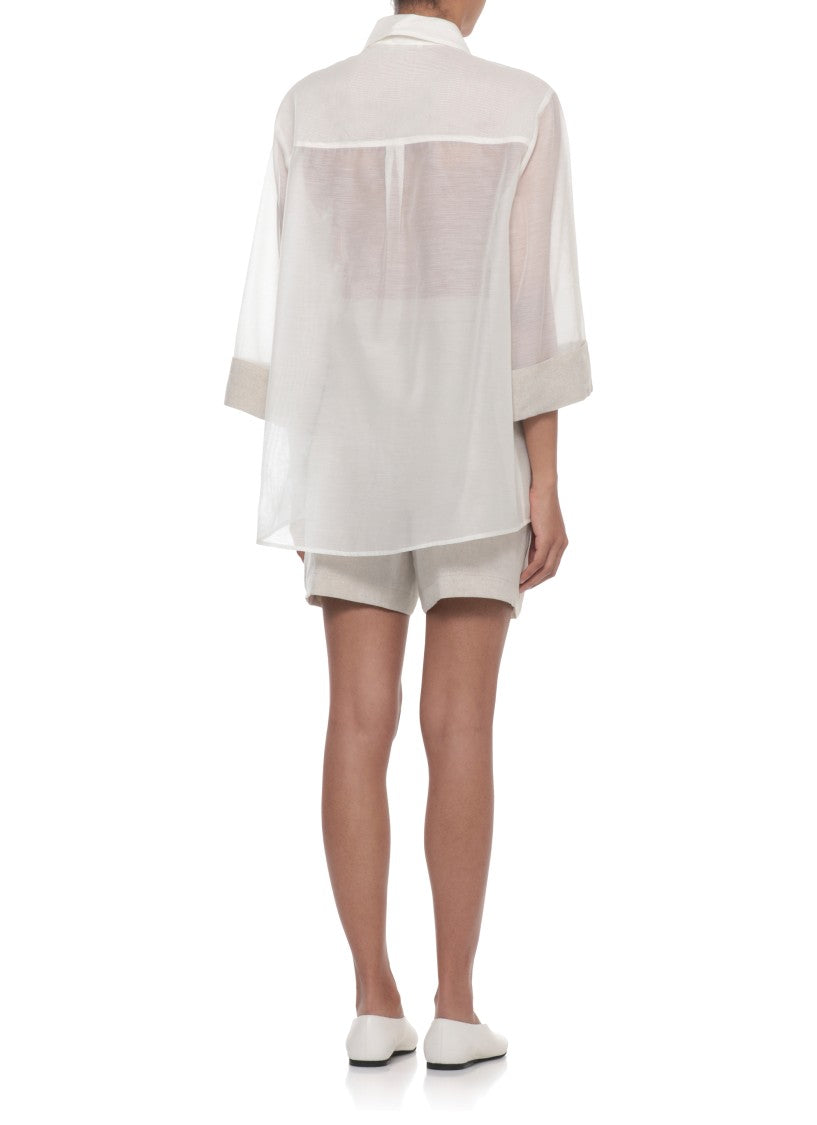 Panicale Ivory Cotton-Silk 3/4 Sleeve Shirt