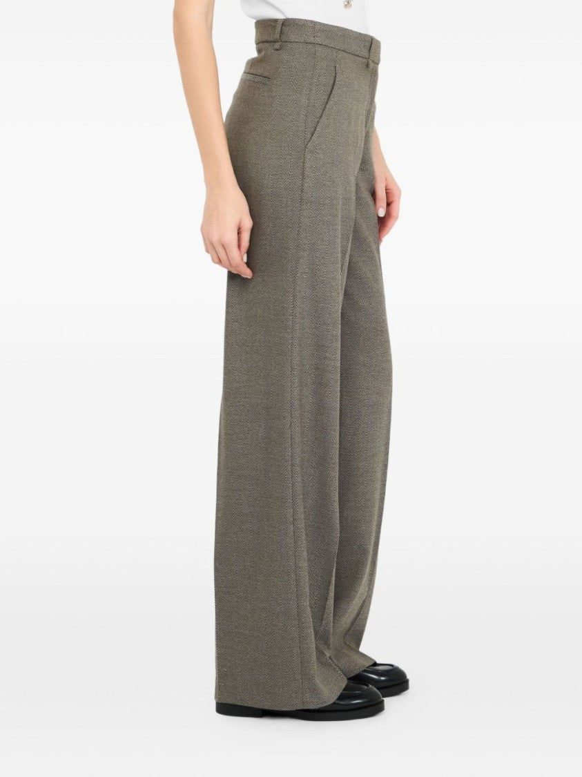 Liu Jo Tailored Wide-Leg Trousers With Subtle Herringbone Pattern