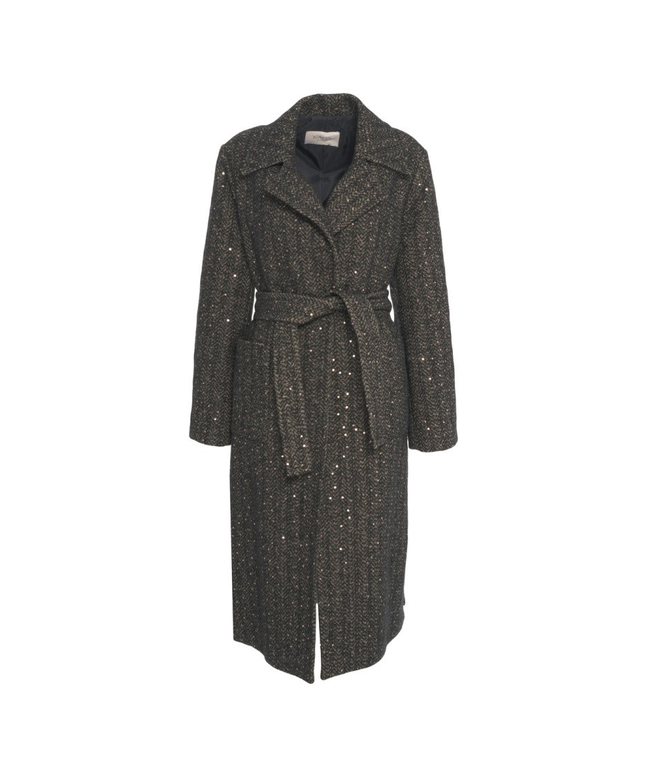 Kaos Mid-Length Sequin-Embellished Coat With Structured Silhouette