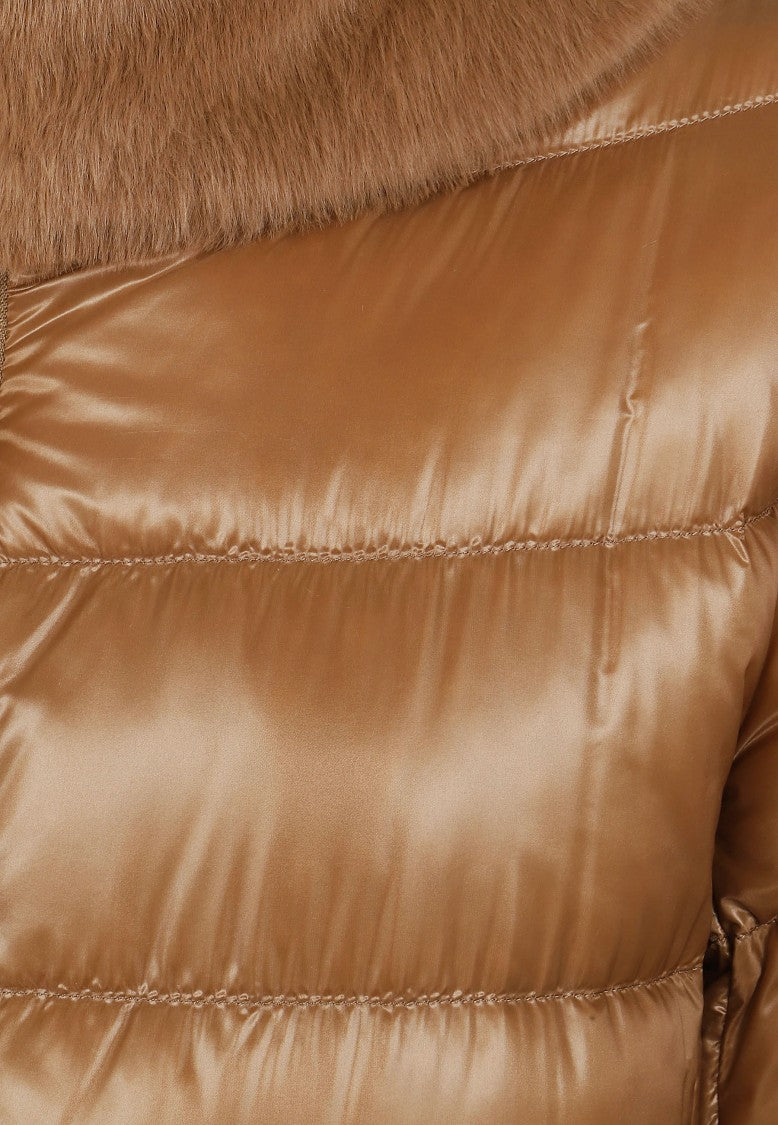 Herno Ultralight Nylon Cape With Goose Down Padding And Faux Fur Trim