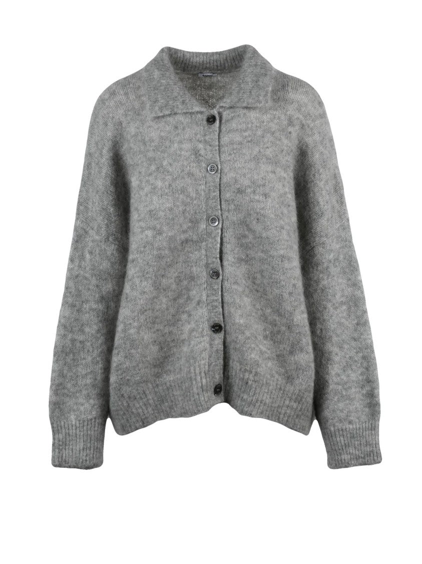 Aspesi Light Grey Textured Knit Oversized Cardigan
