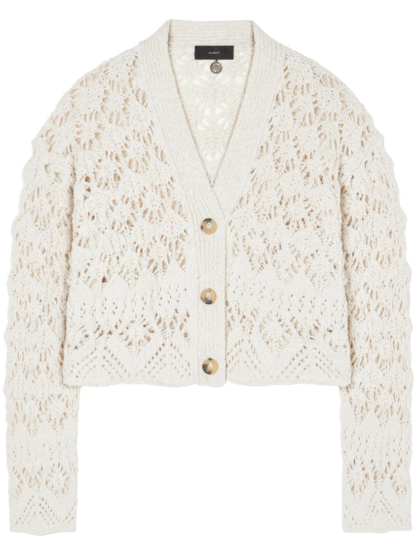 Alanui Open-Knit Cropped Cardigan With Scalloped Edges
