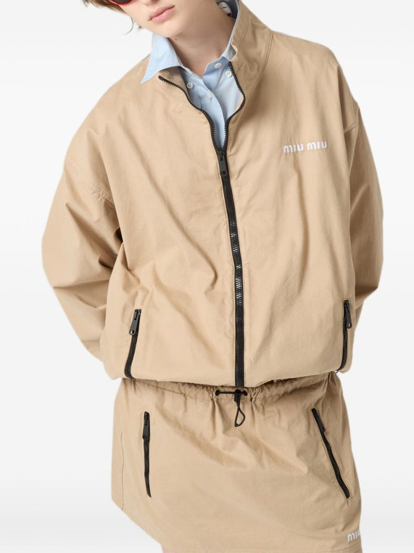Miu Miu Relaxed-Fit High Collar Jacket With Adjustable Drawstrings