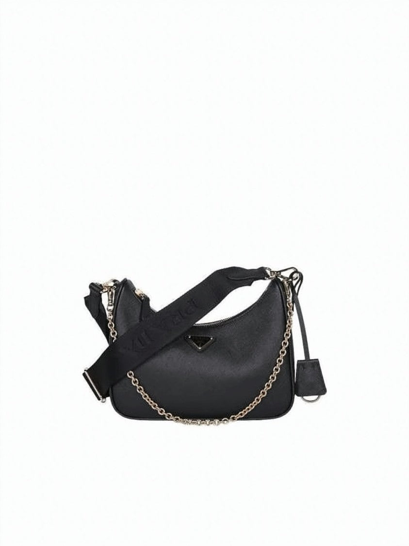 Prada Textured Leather Shoulder Bag With Gold-Tone Chain Detail