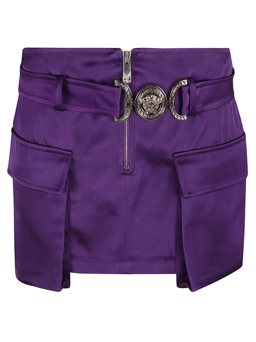Versace High-Waisted Purple Skirt With Statement Belt