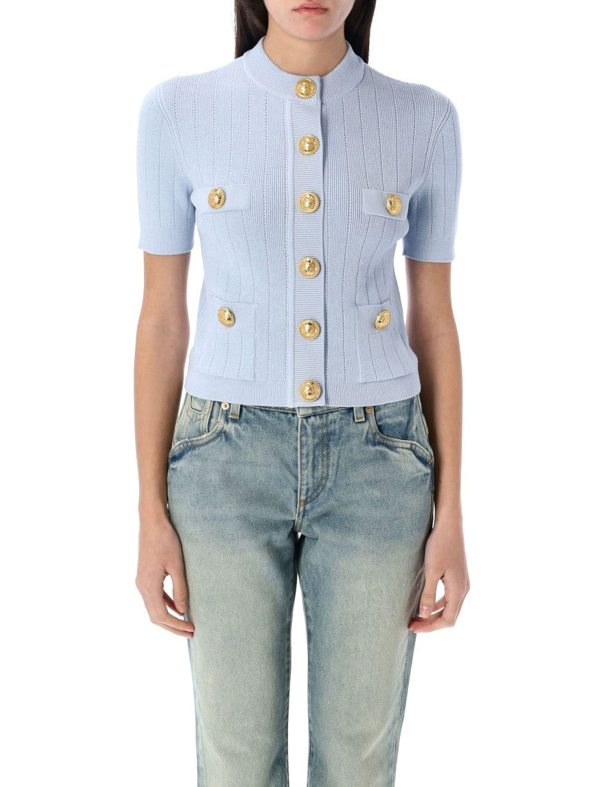 Balmain Fitted Pale Blue Knitted Cardigan