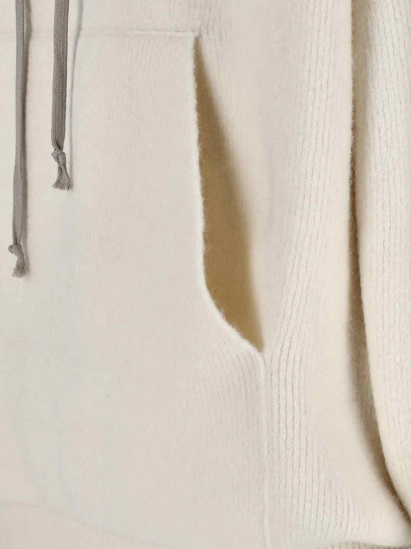 Rick Owens Classic Fit White Sweater With Ribbed Details