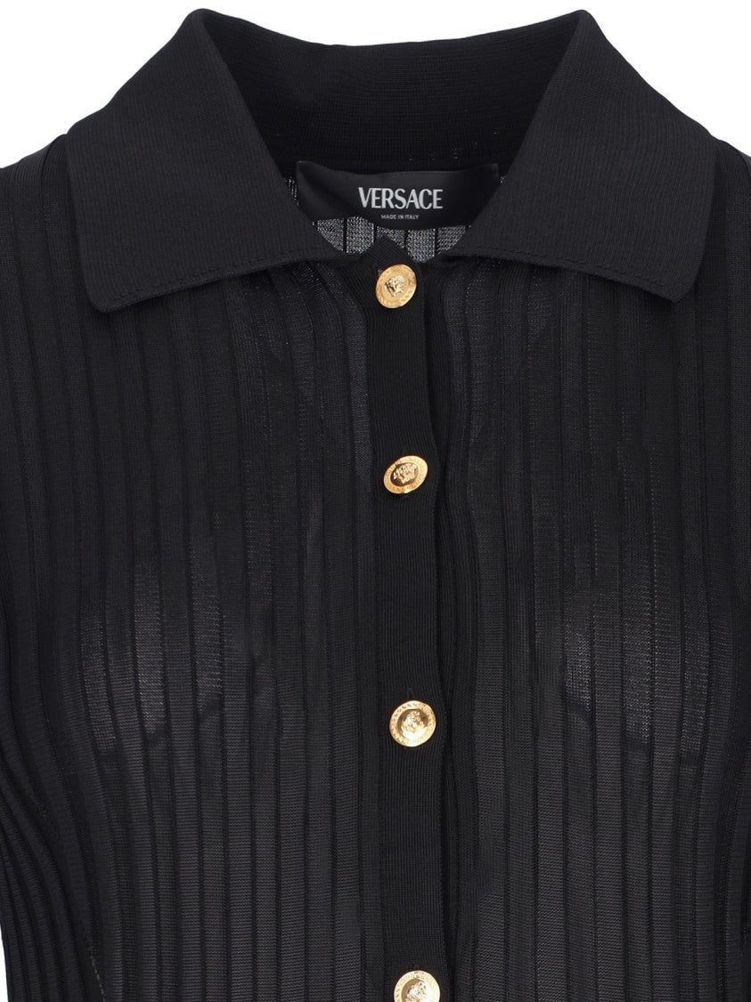 Versace Black Stretch Viscose Midi Pleated Dress – Black