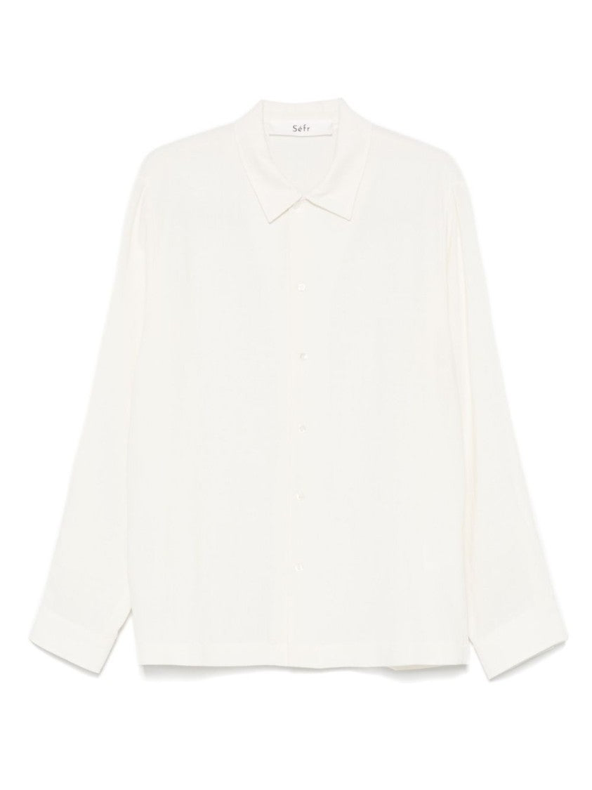 Séfr Relaxed Fit White Shirt With Classic Collar And Textured Finish
