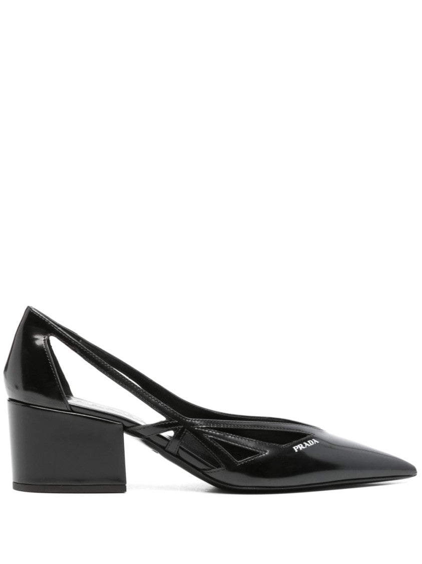 Prada 55Mm Block Heel Pumps With Cut-Out Detailing And Debossed Logo