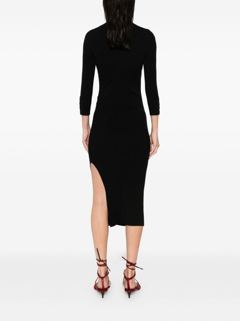 Elisabetta Franchi Form-Fitting Black Midi Dress With Turtleneck