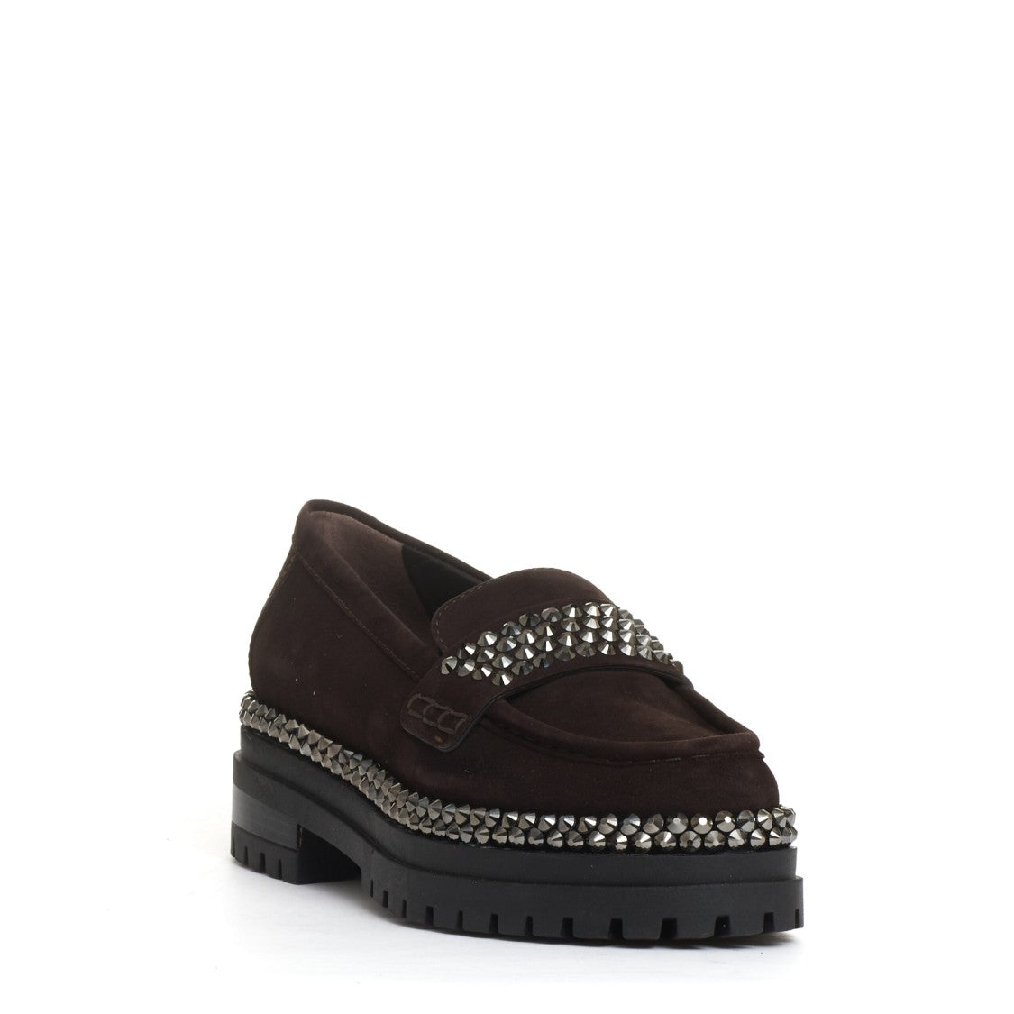Ninalilou Ebony Suede Moccasin With Dazzling Rhinestone Buckle