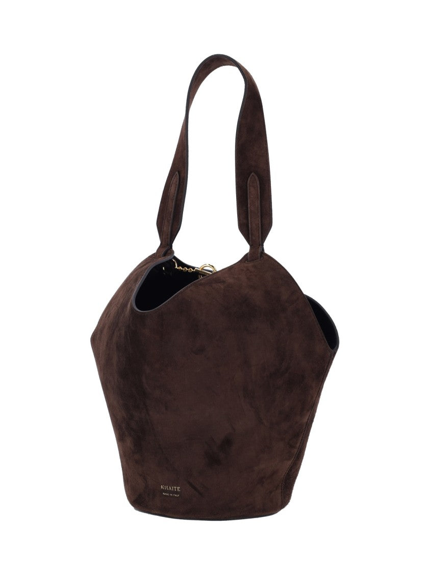 Khaite "Lotus" Small Tote Bag In Brown Calfskin Suede