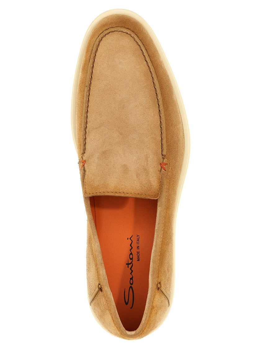 Santoni Brown Suede Loafers With Rubber Sole