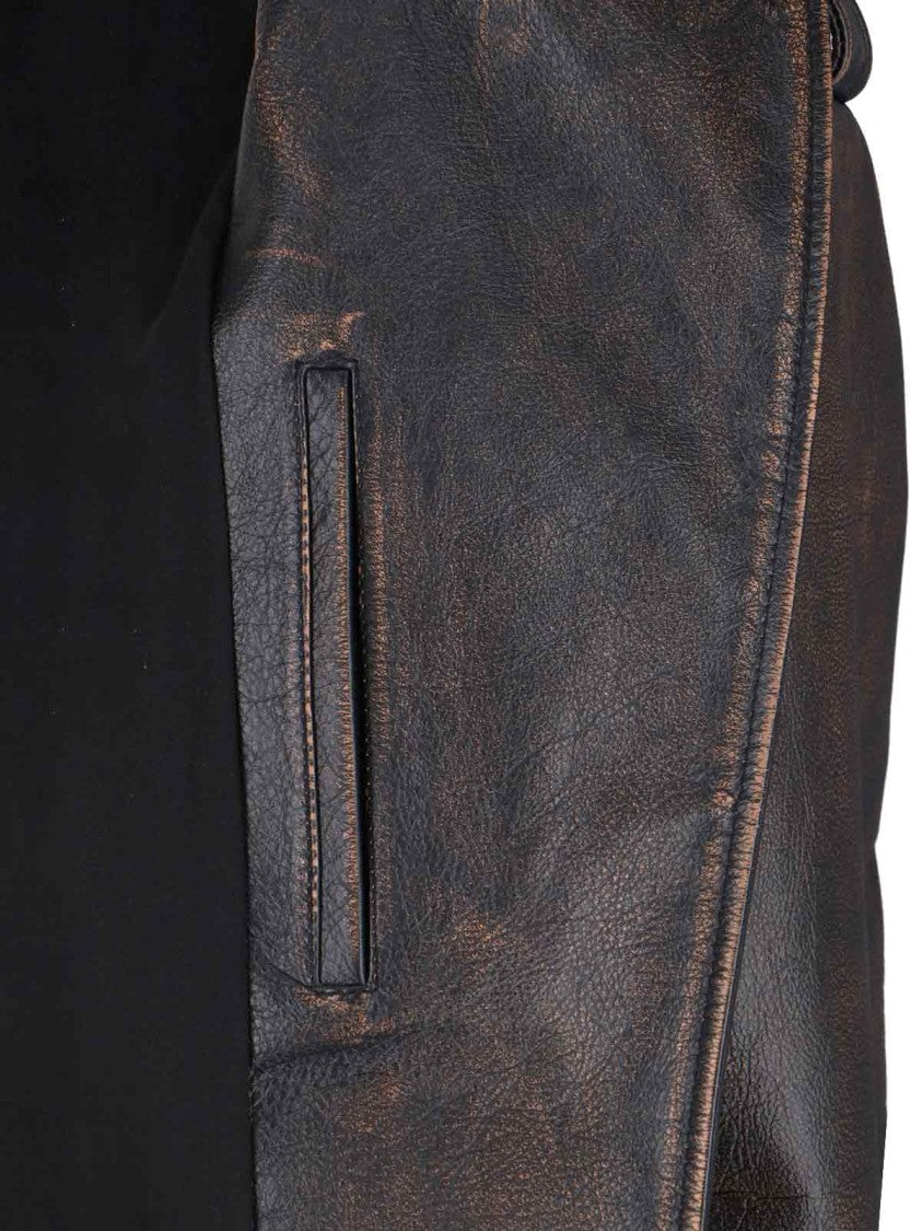 Alexander Mcqueen Brown Leather Zip Jacket With Asymmetrical Closure