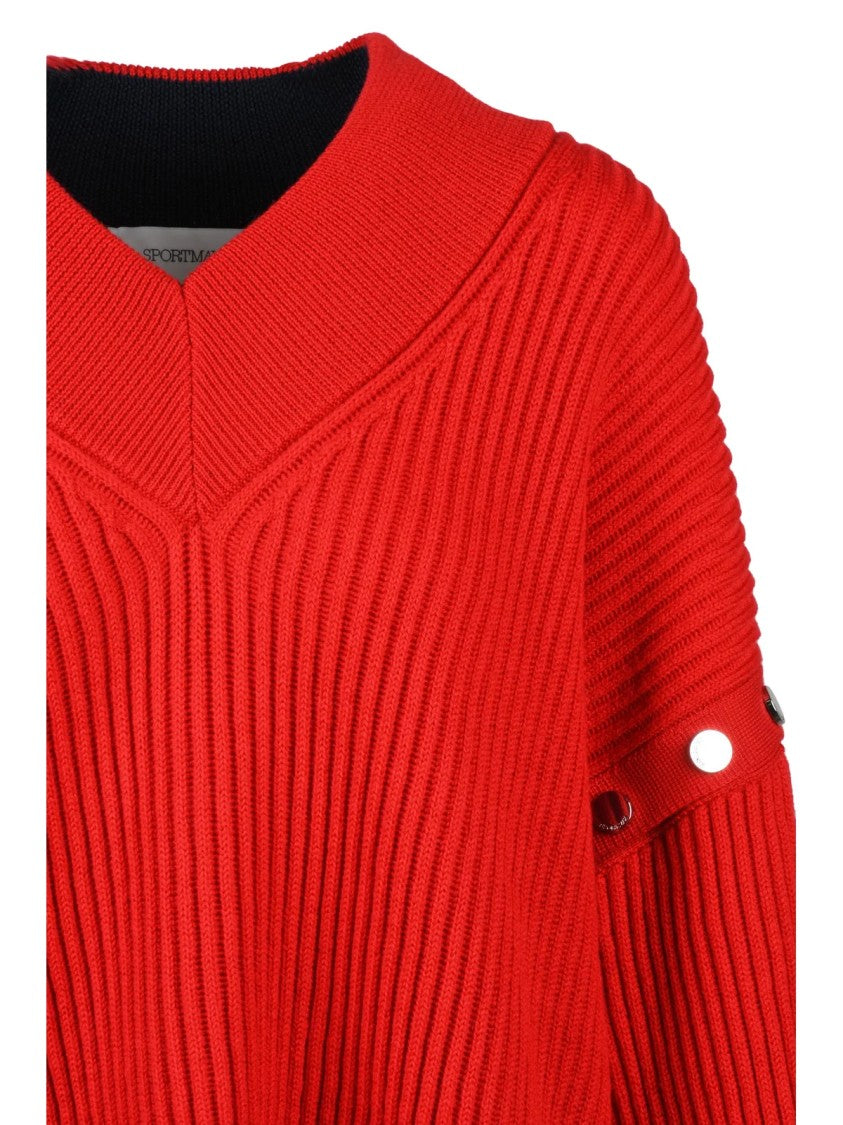 Sportmax Cropped Ribbed Knit Sweater With V-Neck And Adjustable Sleeves
