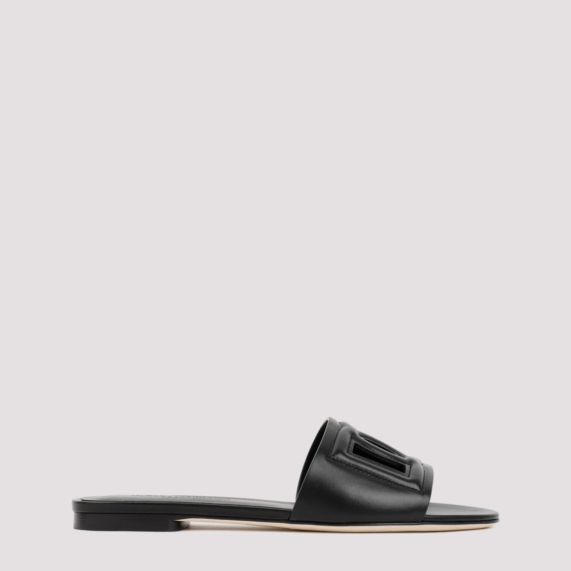 Dolce & Gabbana Black Leather Flat Slides Sandals