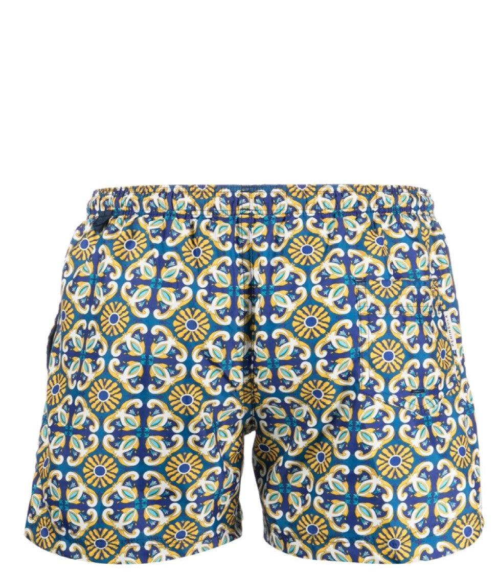 Peninsula Geometric Print Swim Shorts With Comfortable Elastic Waistband