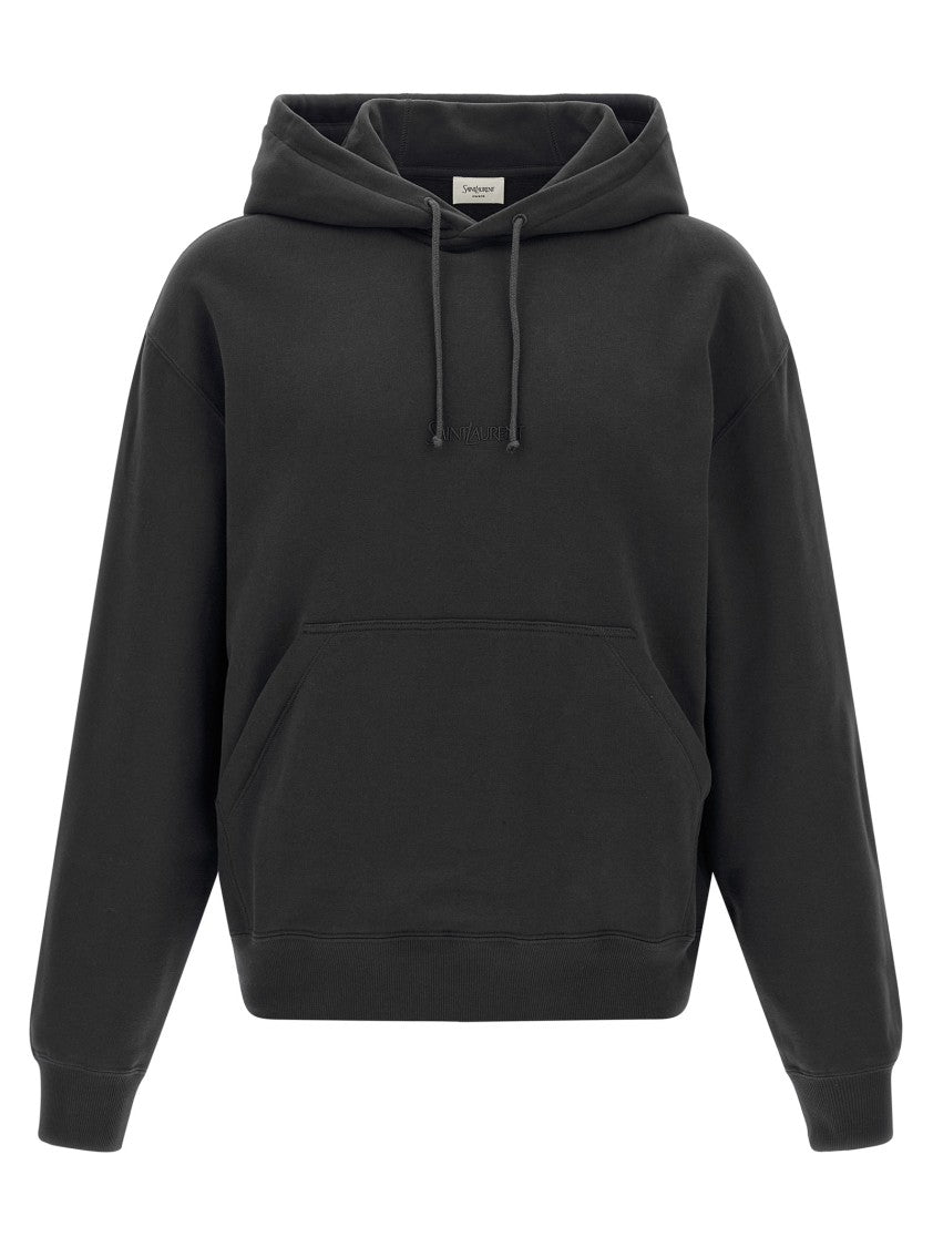 Saint Laurent Fleece Cotton Hoodie With Tonal Embroidery