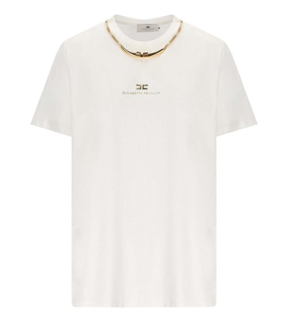 Elisabetta Franchi White T-Shirt With Jewel