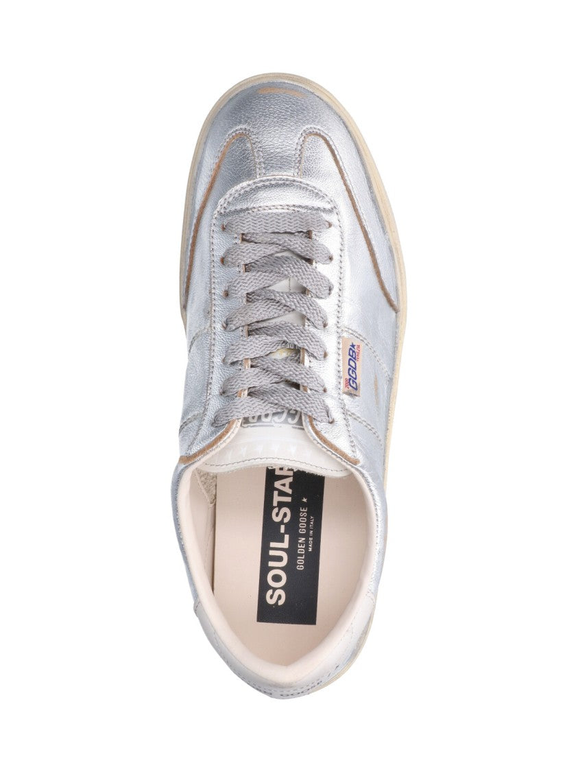 Golden Goose Metallic Silver Leather Sneakers With Distressed Detailing