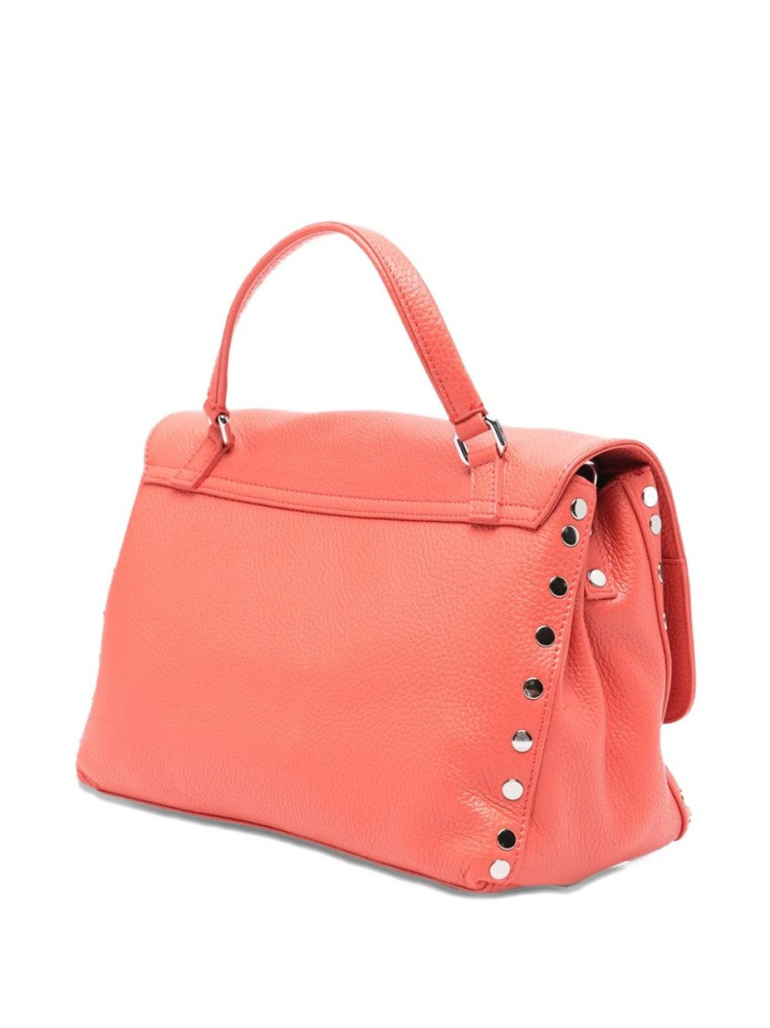 Zanellato Bright Orange Grained Texture Studs Shoulder Bag