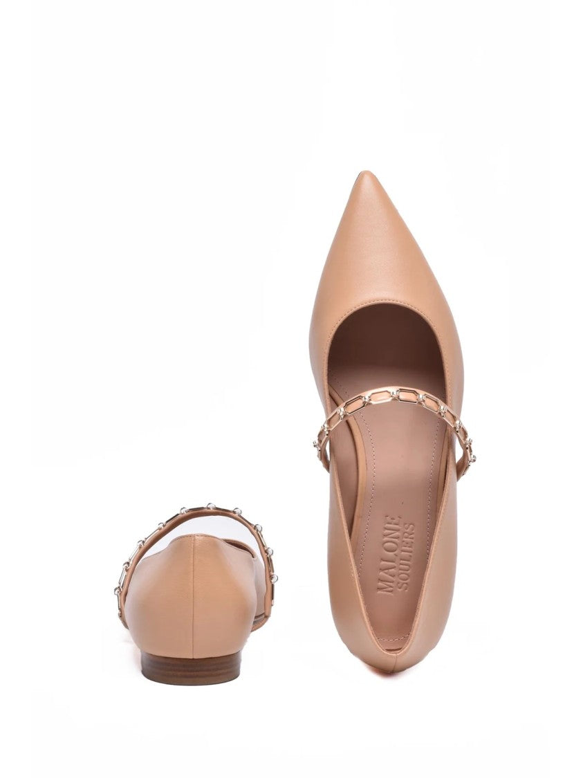 Malone Souliers Beige Leather Women's Leather Ballerina