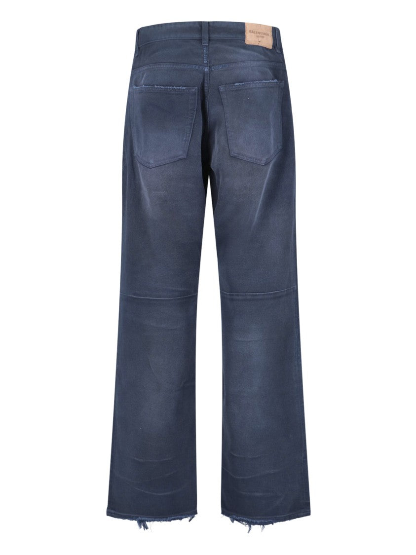 Balenciaga Distressed Dark Blue Denim Jeans With Logo Patch