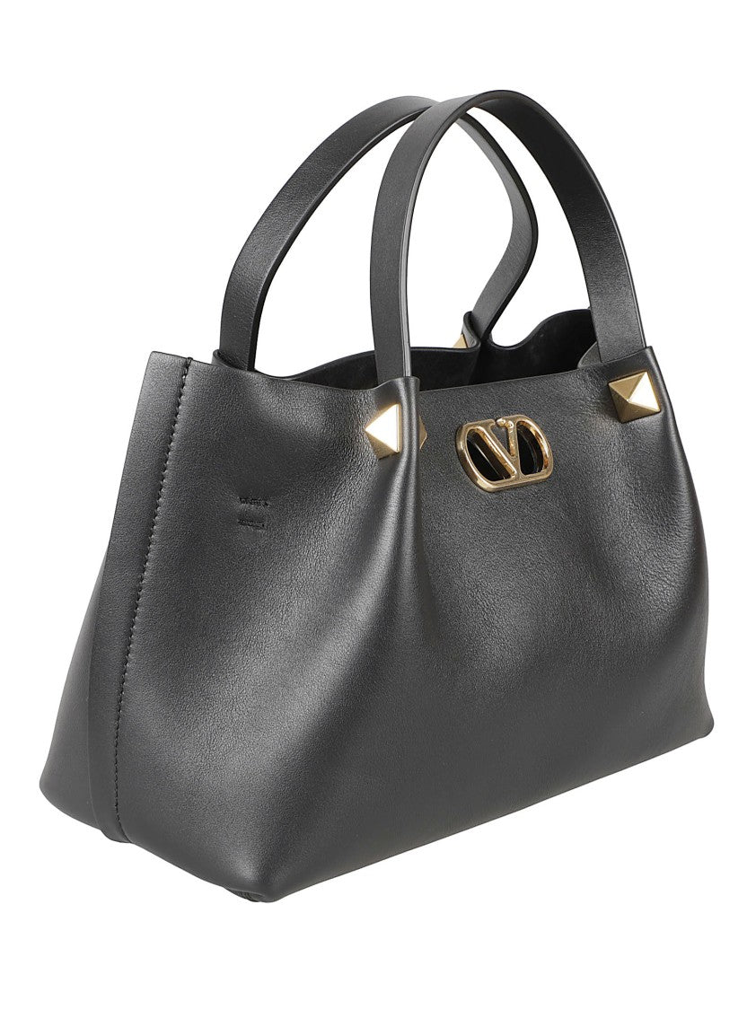 Valentino Garavani Structured Handbag With Gold-Tone Emblem And Pyramid Studs