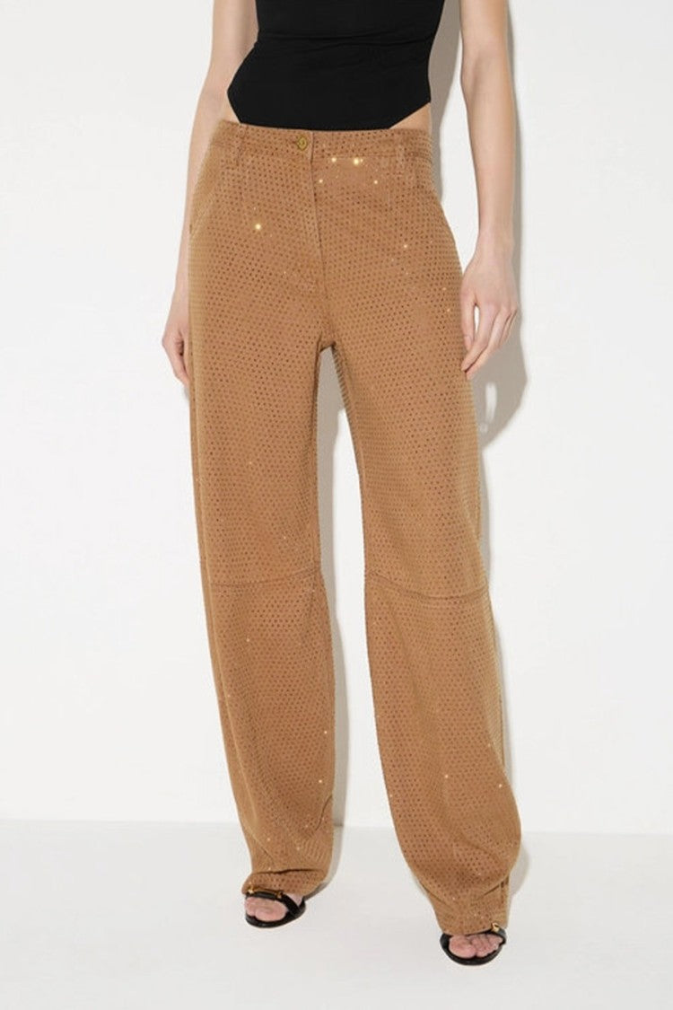 Elisabetta Franchi Tan Lyocell Sparkle-Textured Trousers