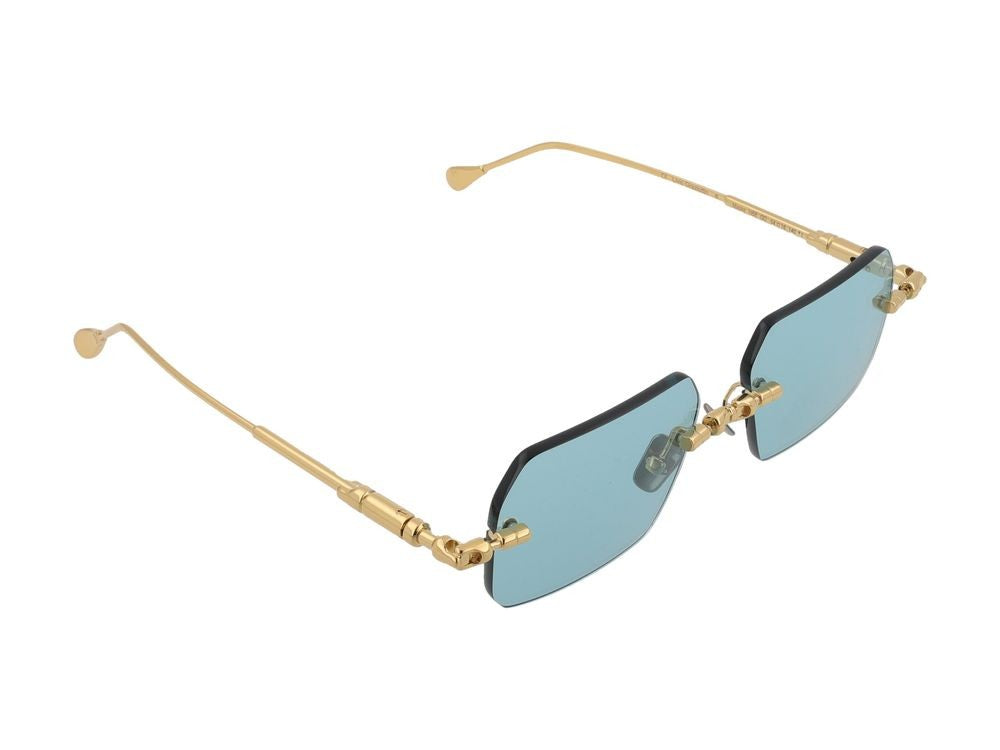 Kuboraum Gold-Toned Titanium Frame Blue Lens Rimless Sunglasses