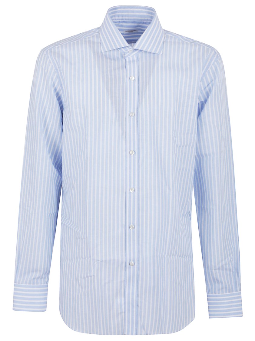 Buonamassa Button-Down Blue Cotton Shirt With Vertical Stripes