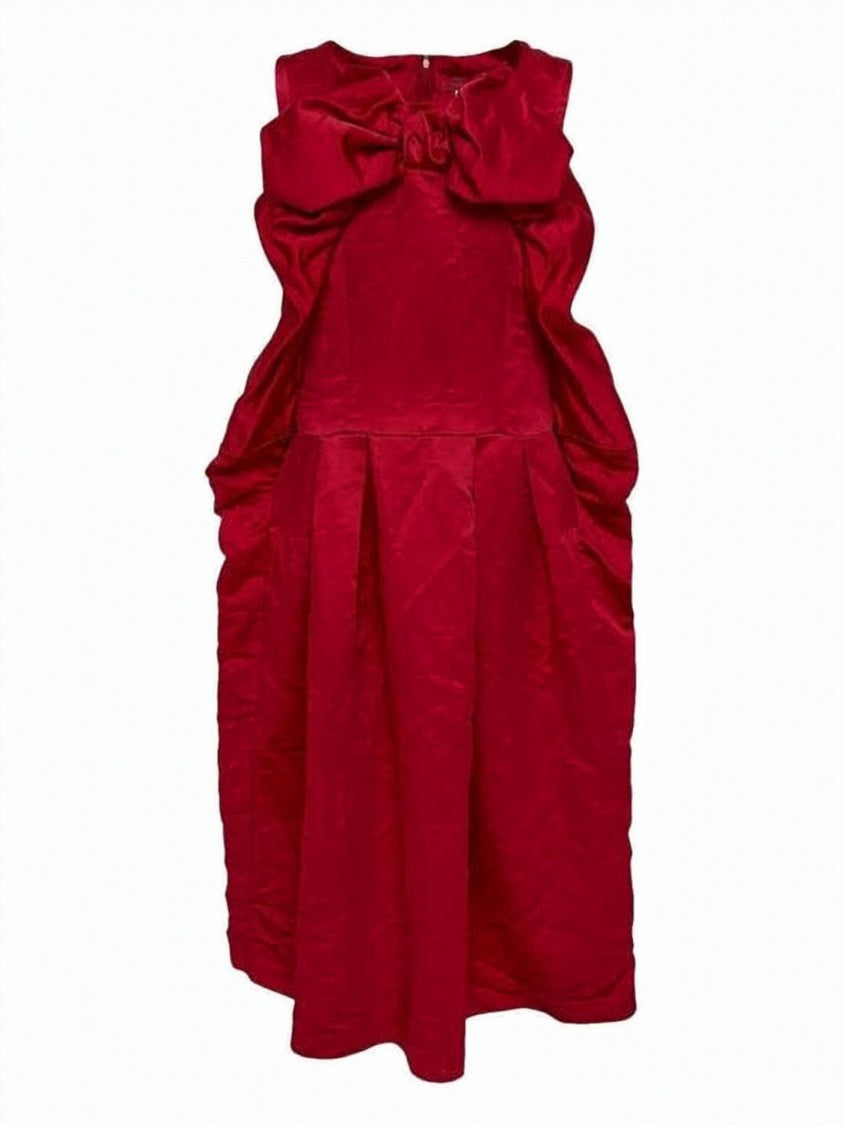 Comme Des Garçons Voluminous Red Midi Dress With Bow Detail