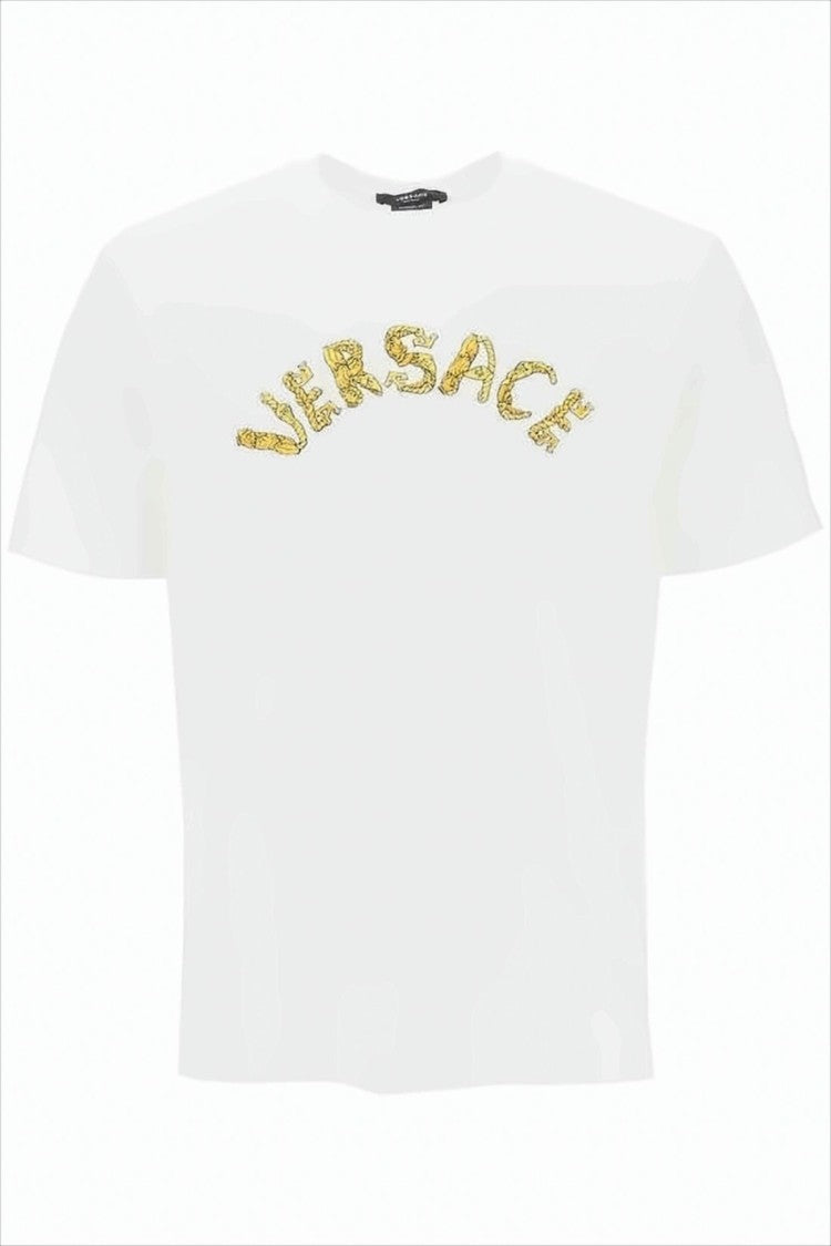 Versace Crew Neck T-Shirt With Bold Gold Logo Design