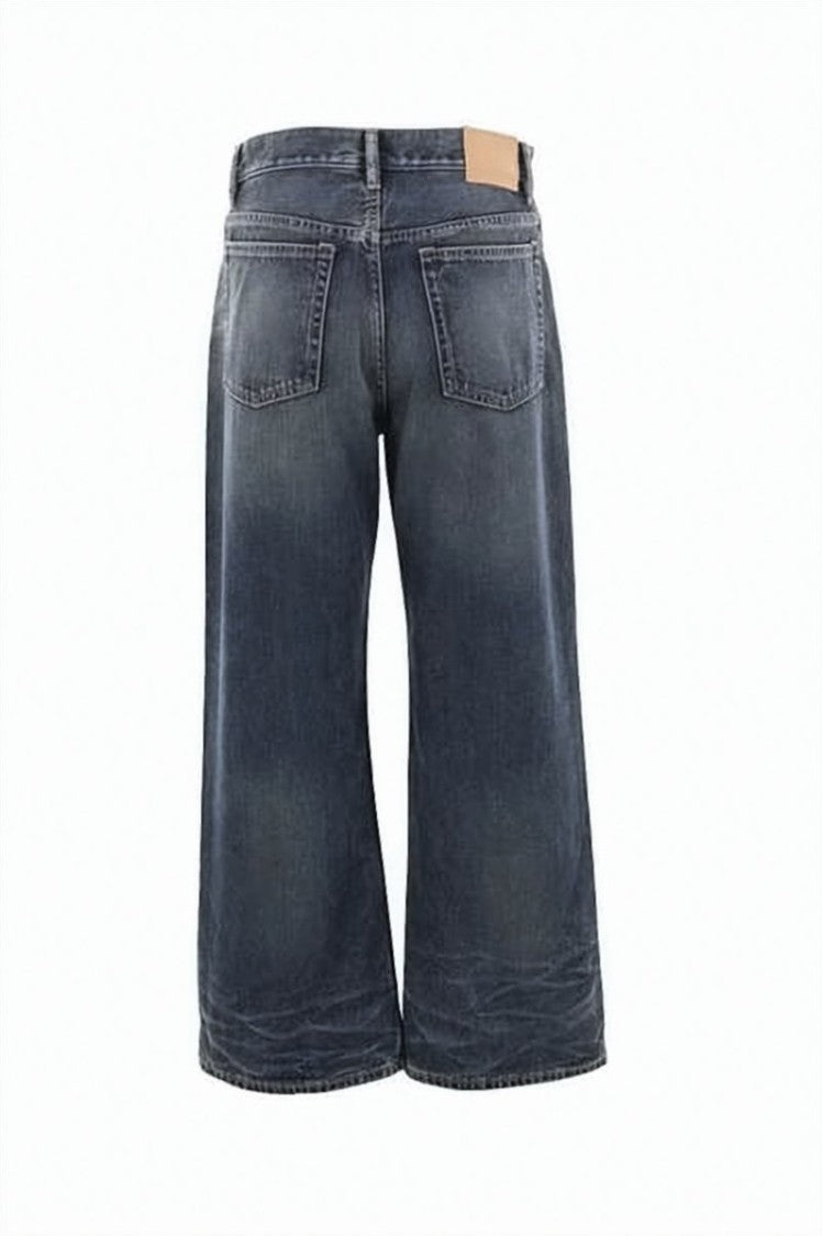 Acne Studios Mid-Length Wide-Leg Denim Pants With Faded Wash