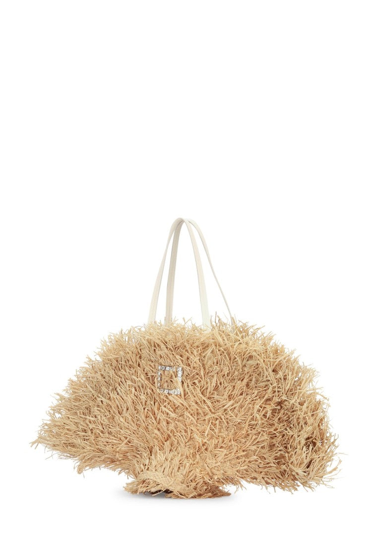 Roger Vivier Textured Straw Design Tote Bag With Metallic Accent