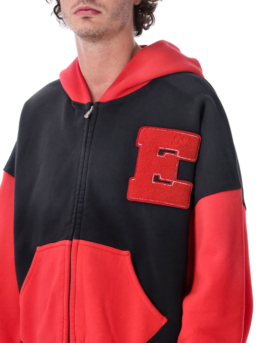 Erl Varsity Letter Patch Color-Block Zip-Up Hoodie