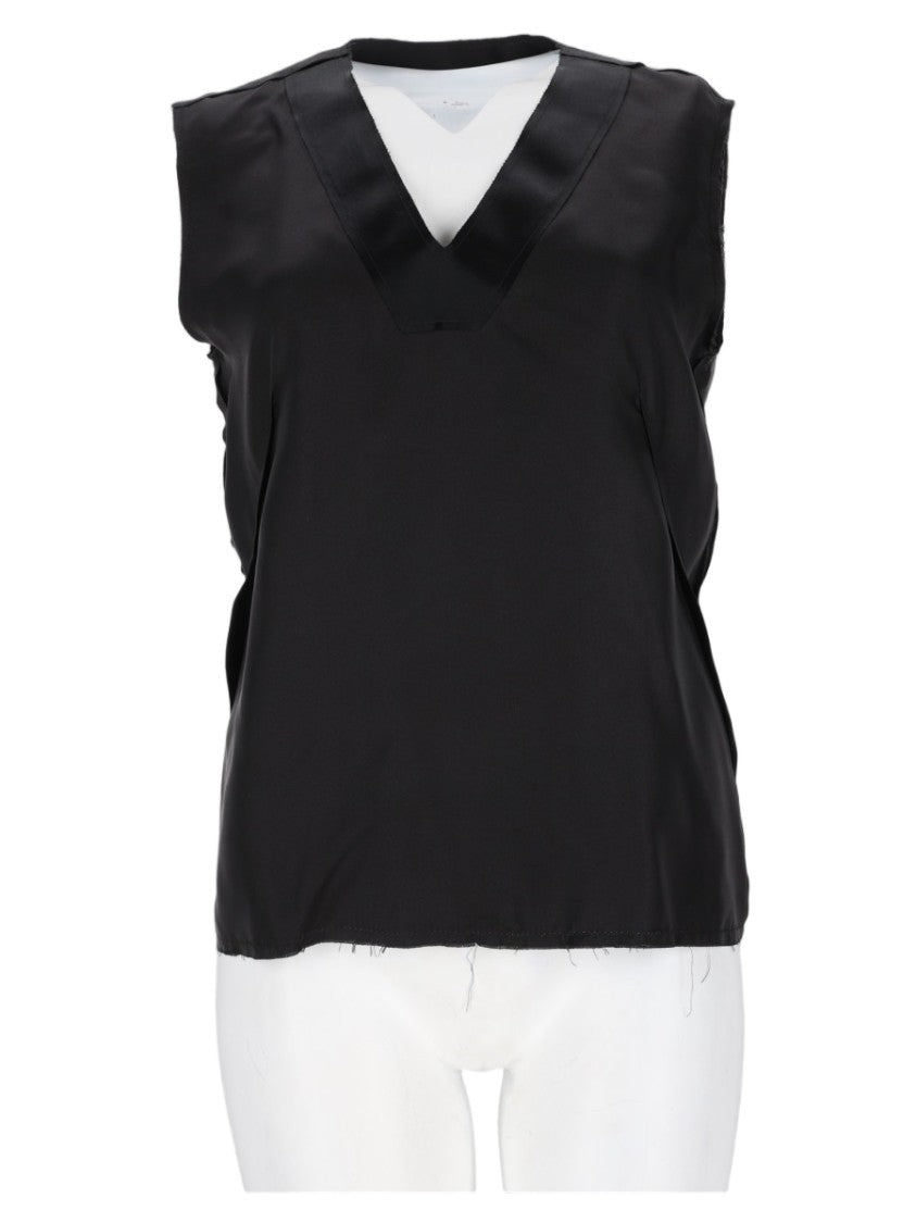 Maison Margiela Black Sleeveless V-Neck Silk Top