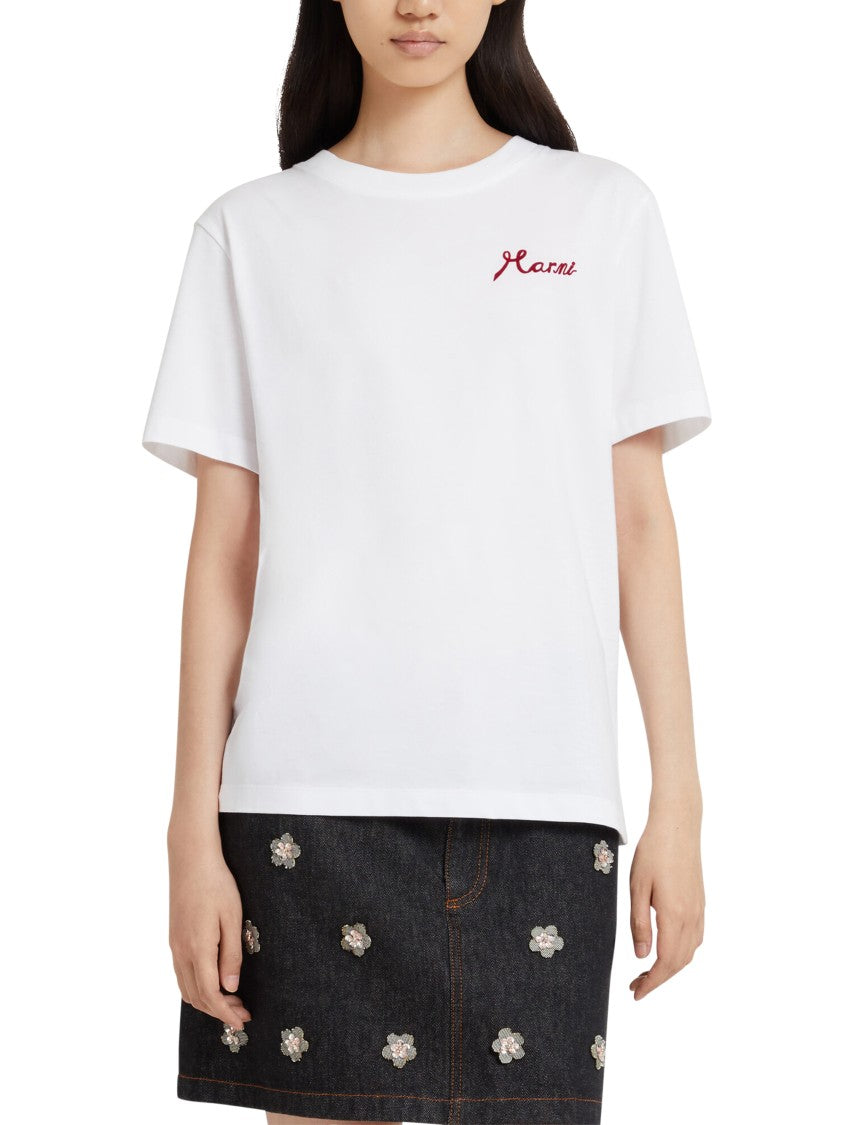 Marni Short-Sleeve White T-Shirt With Elegant Embroidered Detail