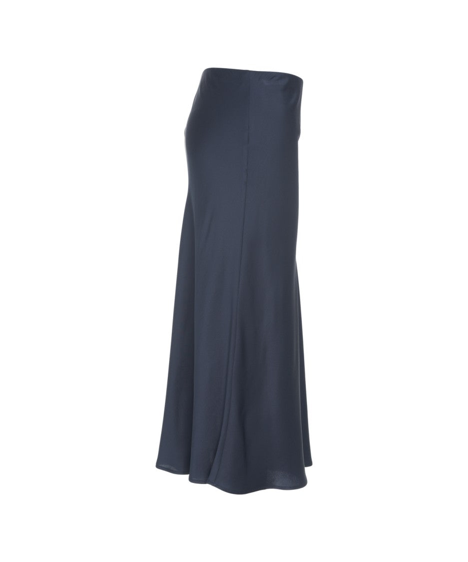 Ottod'ame Fluid Satin Midi Skirt With High Waist And Flared Cut